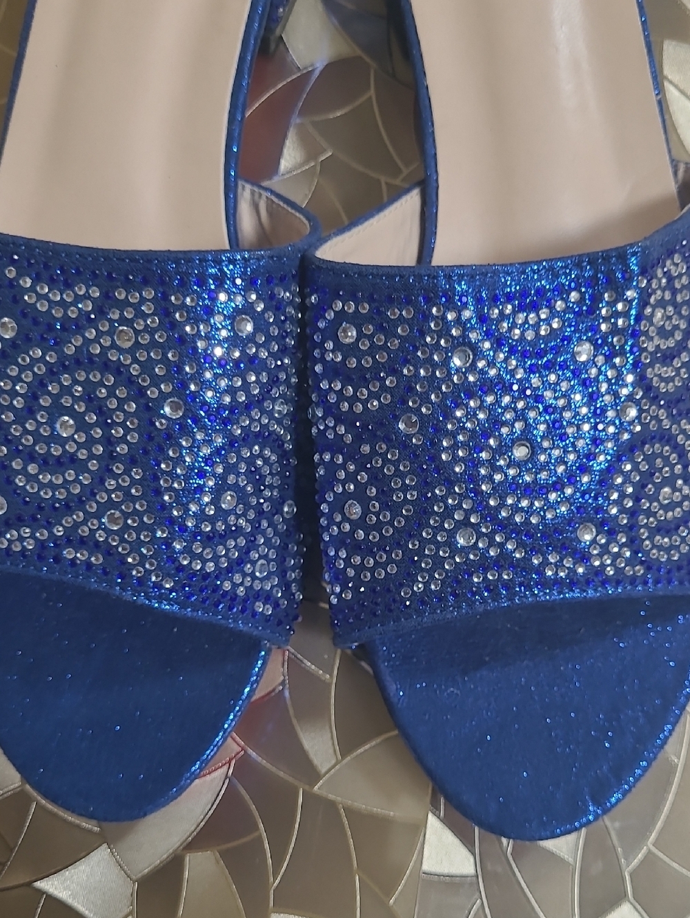 New Royal Blue Embellished Slide Sandals by - Picture 2 of 7